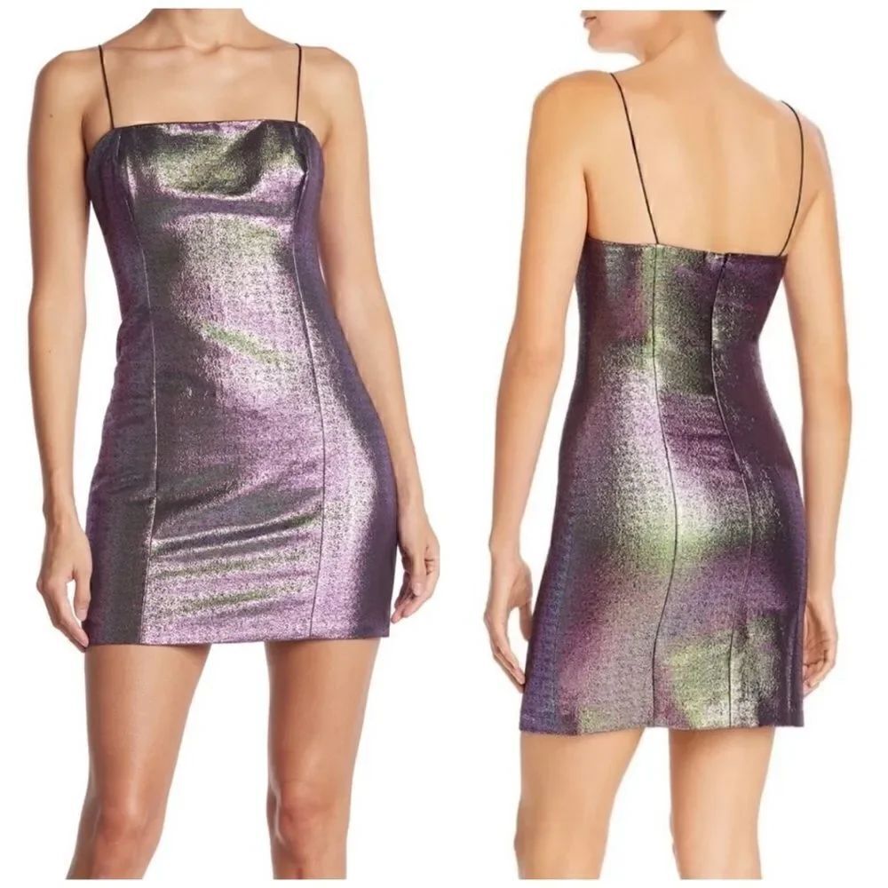 Likely Hayley Purple Metallic Spaghetti Strap Mini Dress || SZ 2